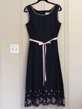 Coldwater Creek Black Polka Dot Dress with Pink Trim, Like NEW